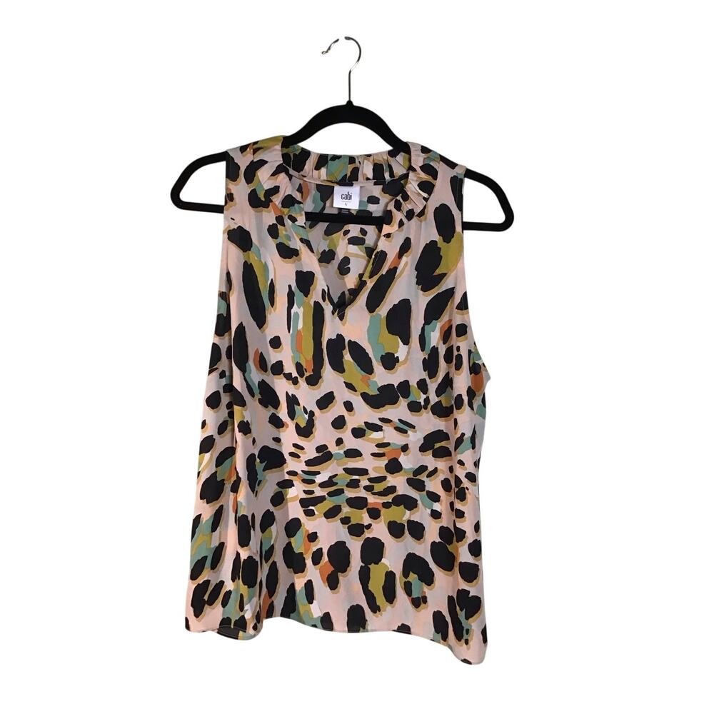 Cabi Women “Josie” leopard print Beige colorful Sleeveless top Sz. Lrg